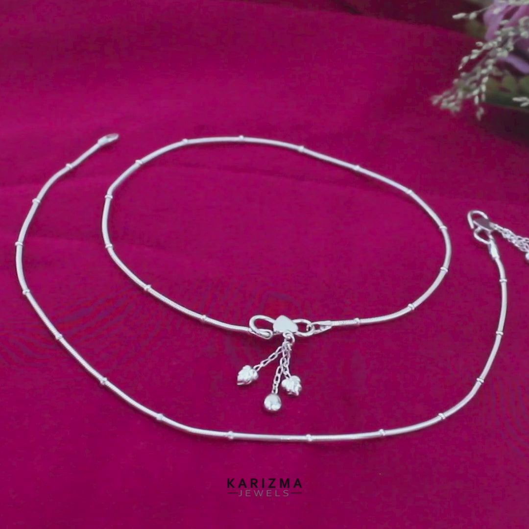 925 Sterling Silver Excellent gifting women Chain Anklet Pair 10.3"