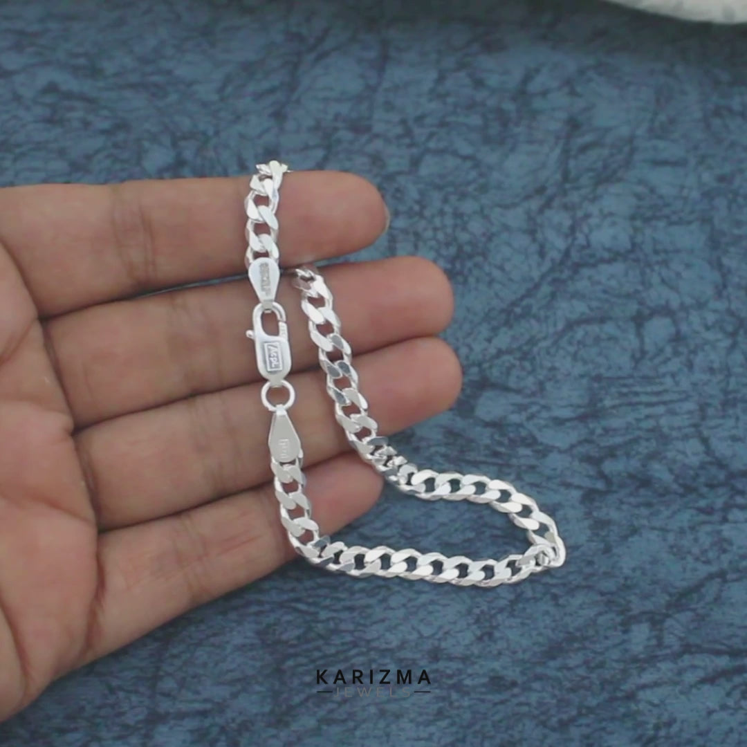 Solid Genuine 925 Sterling Silver Curb Link Chain Men's Bracelet Man Jewelry
