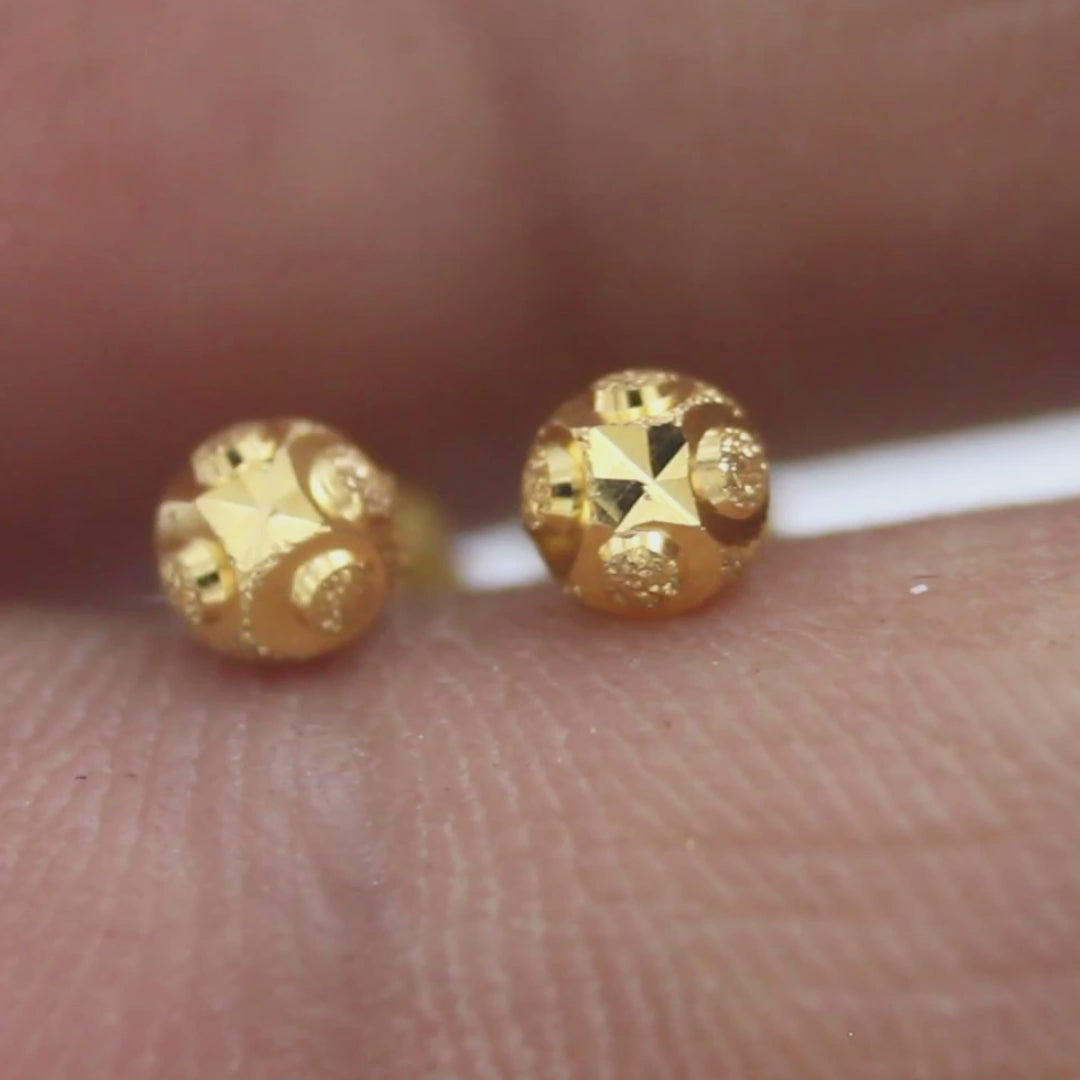 18K Real Gold Minimalist Textured Ball Nose Pin Cum Earring Gold Screw Back