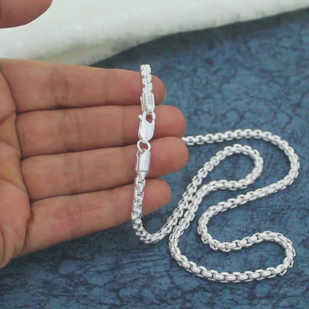 Premium Round Box Link Chain for Men – 925 Silver