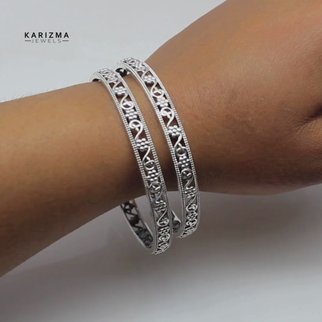 Cute Trendy Real Sterling Silver Oxidized Women Bangles