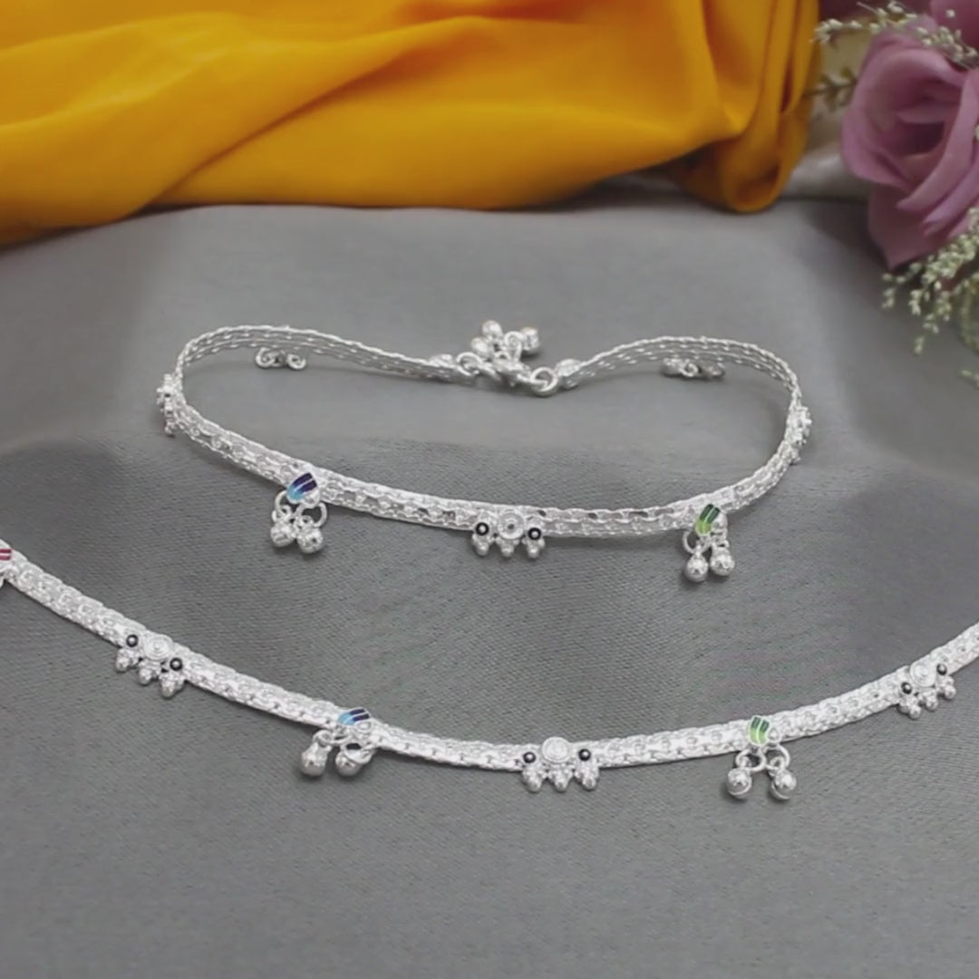 Real Sterling Silver Indian women daily wear Anklet Ankle Pair 10.3"