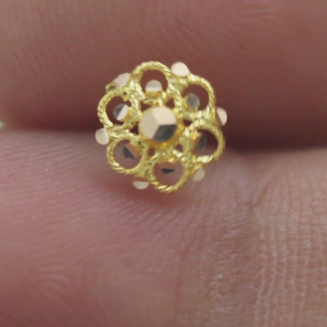 18K Real Gold Floral Threadless Push Pin Nose Stud