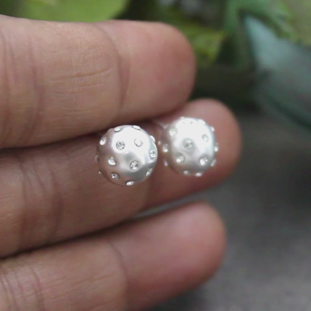 Daily wear 925 Sterling Silver White CZ Small Ball Stud Earrings