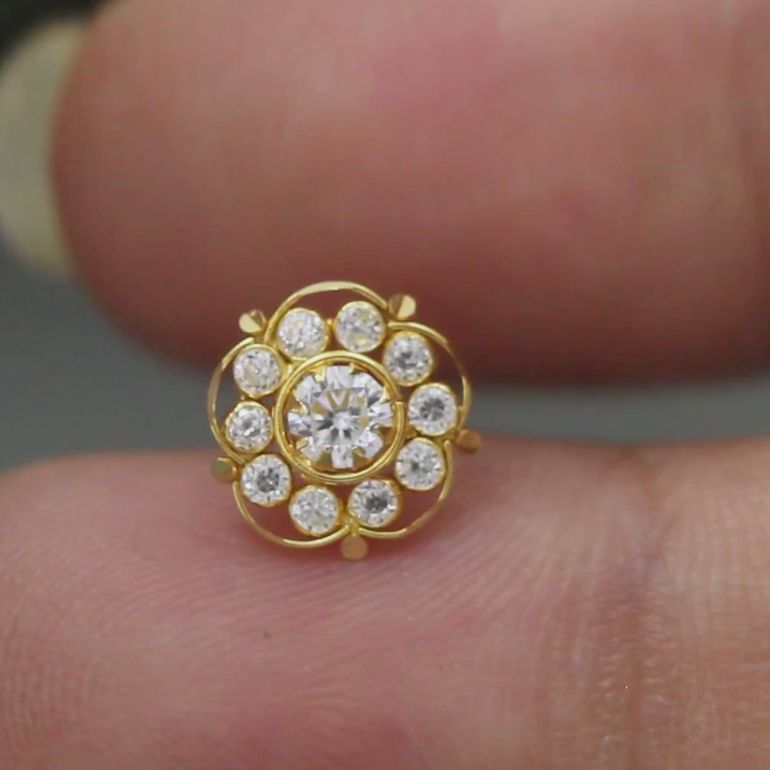 Floral 18K Real Gold White CZ Nose stud nose ring Push Pin