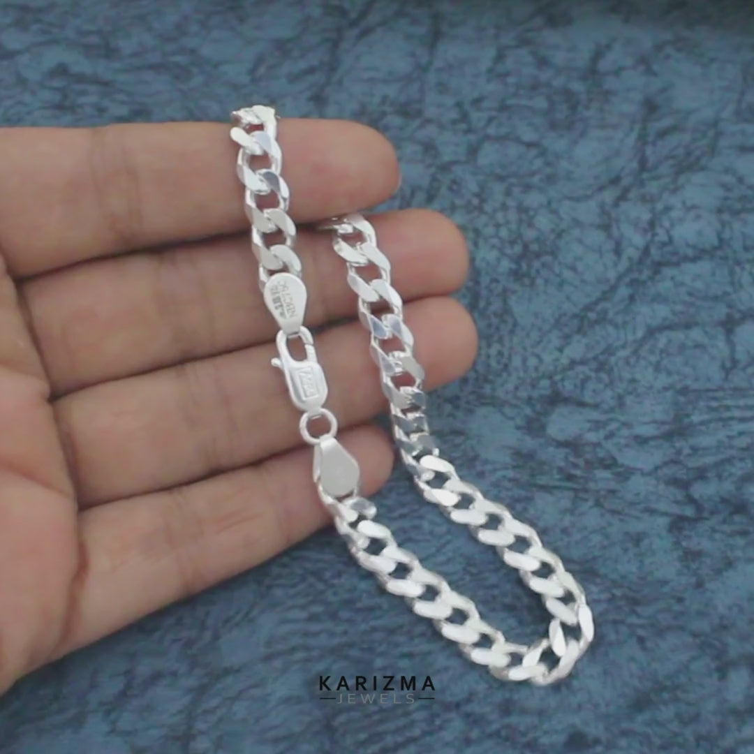 925 Sterling Silver Excellent Cuban Link Men's Chain Bracelet 8.5"
