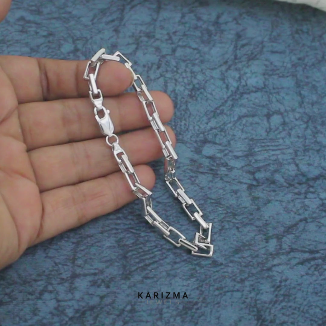 925 Sterling Silver Men's Interlocking Long Box Link Chain Bracelet