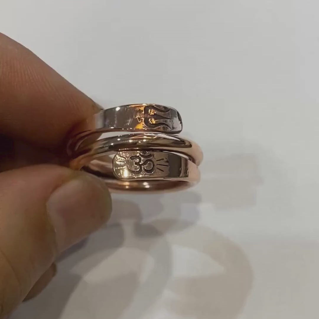Heavy Pure Copper Ring – Double Line Adjustable Trishul & Om Engraved Design