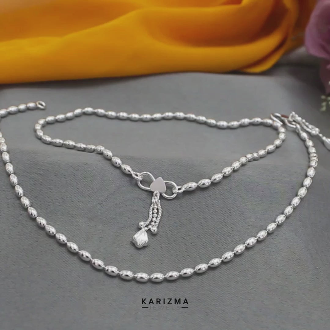 Indian 925 Sterling Silver women Charm Chain Anklet Pair 10.3"