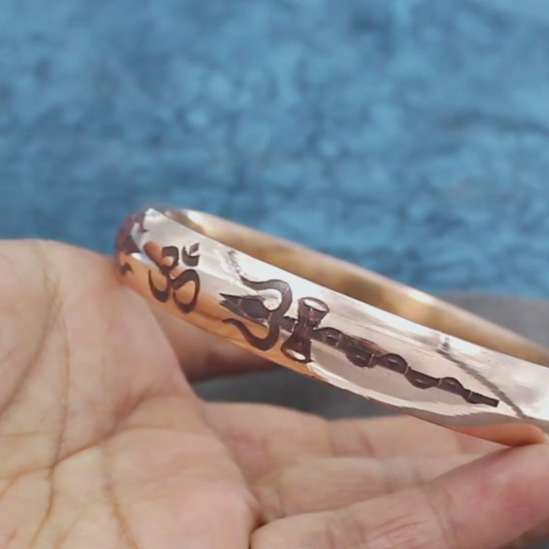 Heavy Engraved Om and Trishul (trident) Copper Kada for Men