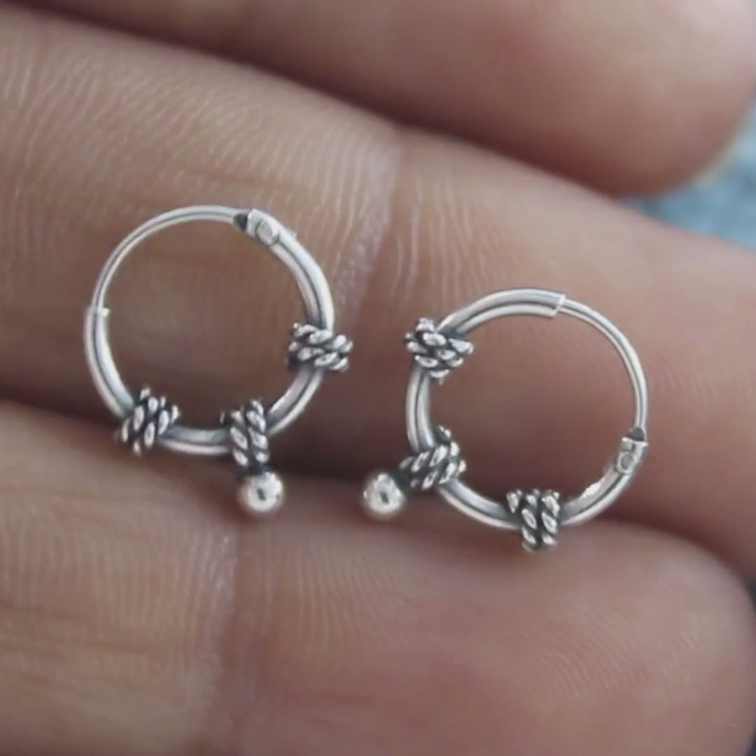 925 Real Sterling Silver Oxidized Tribal bali hoop earrings for Girls - Pair