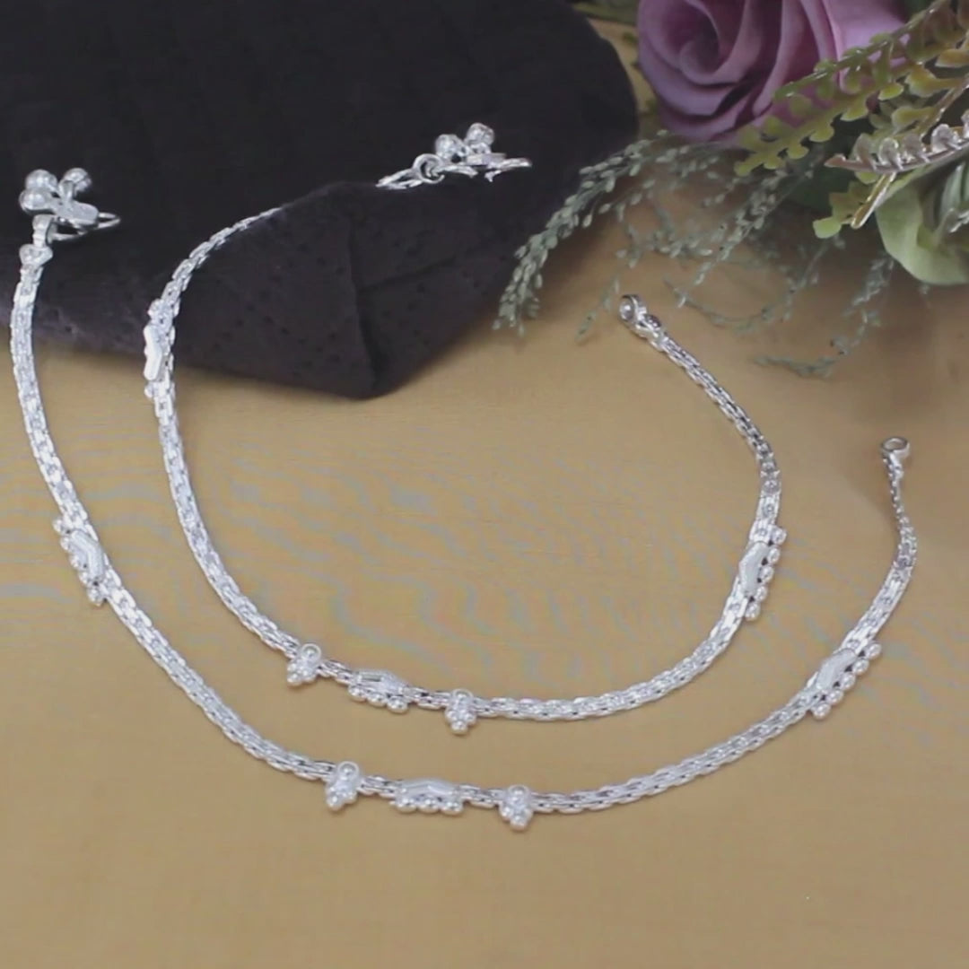 Indian Traditional Real Silver Anklet for Women - Pair