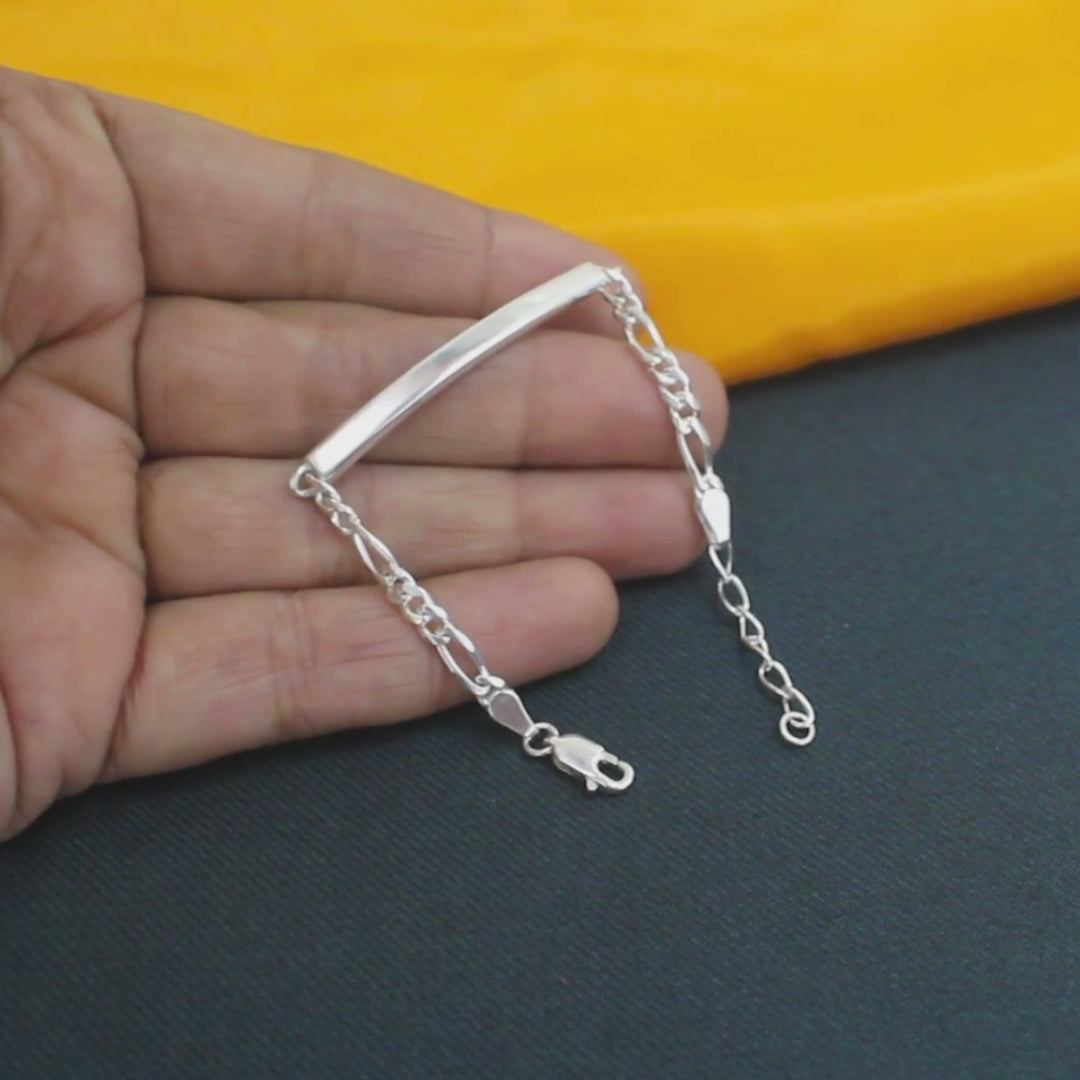 925 Sterling Silver Identity Bracelet with Classic Figaro Chain Elegant handmade kids Bracelet