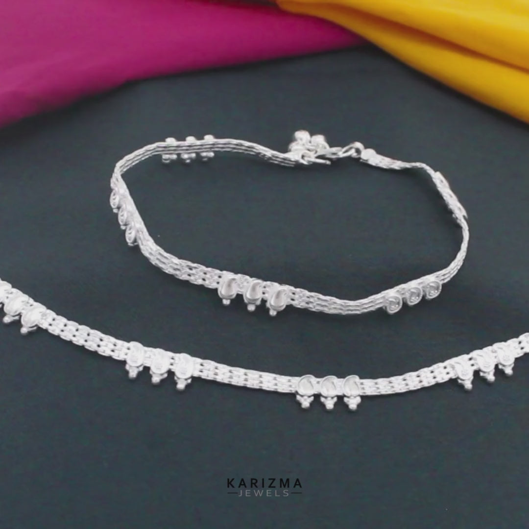 Real Sterling Silver Indian Anklet Ankle Bracelet 10.3"
