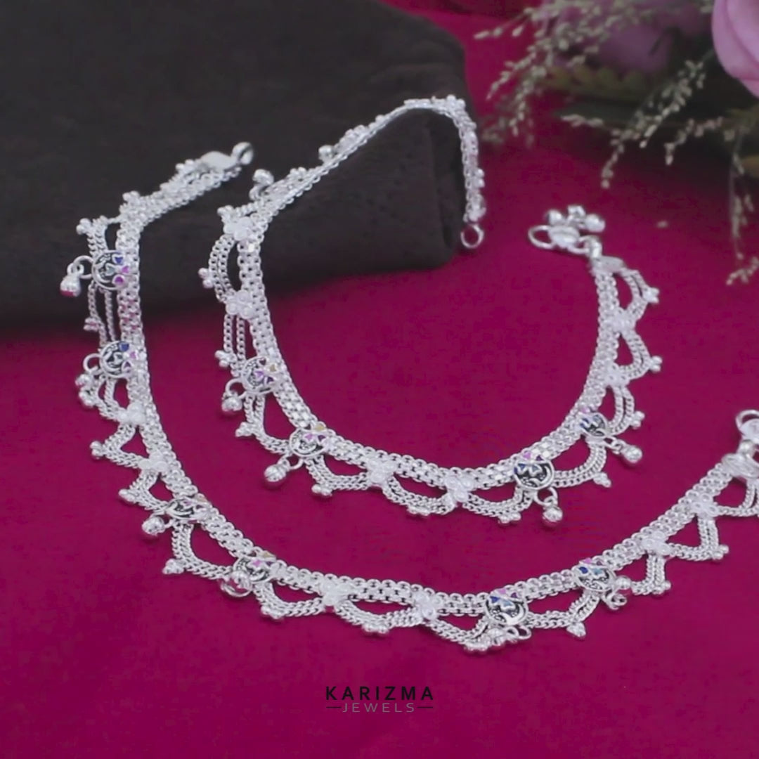 Real Sterling Silver Indian women party wear Anklet Ankle Bracelet 10.3"
