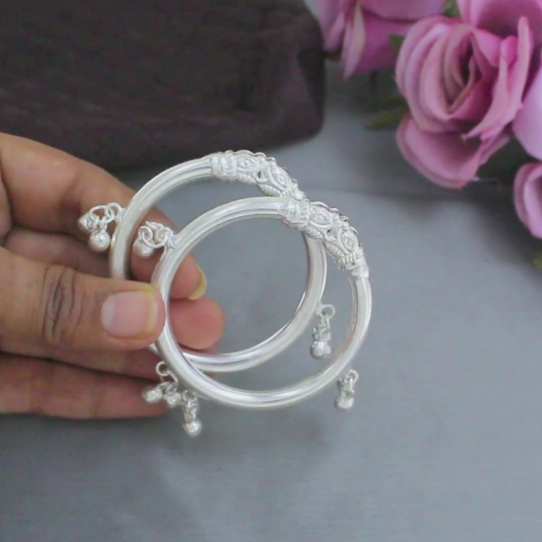 Premium Elephant Face Silver Kids Bangles - Adorable Jingle Bells