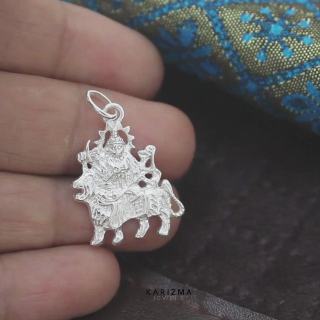 Goddess Durga Maa Sherawali 925 Sterling Silver Pendant