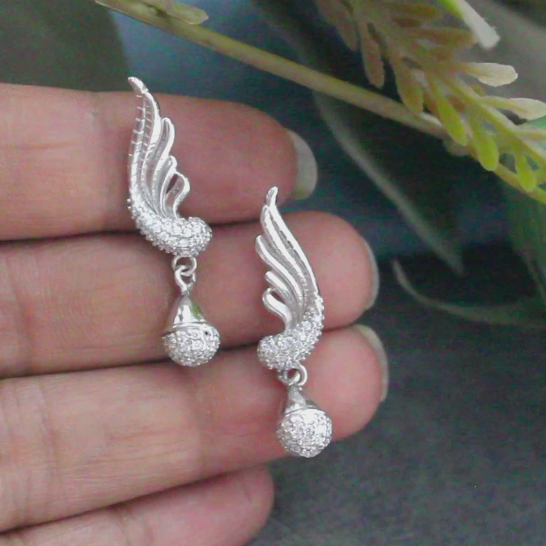 925 Sterling Silver Peacock Feather Shape Drop Earrings
