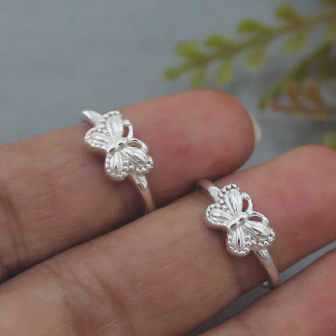 925 Real Sterling Silver Indian women Butterfly Toe Ring - Pair