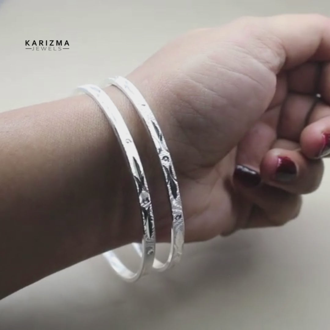 Cute Women 990 Real Silver Bangles Bracelet (Kangan)-Pair
