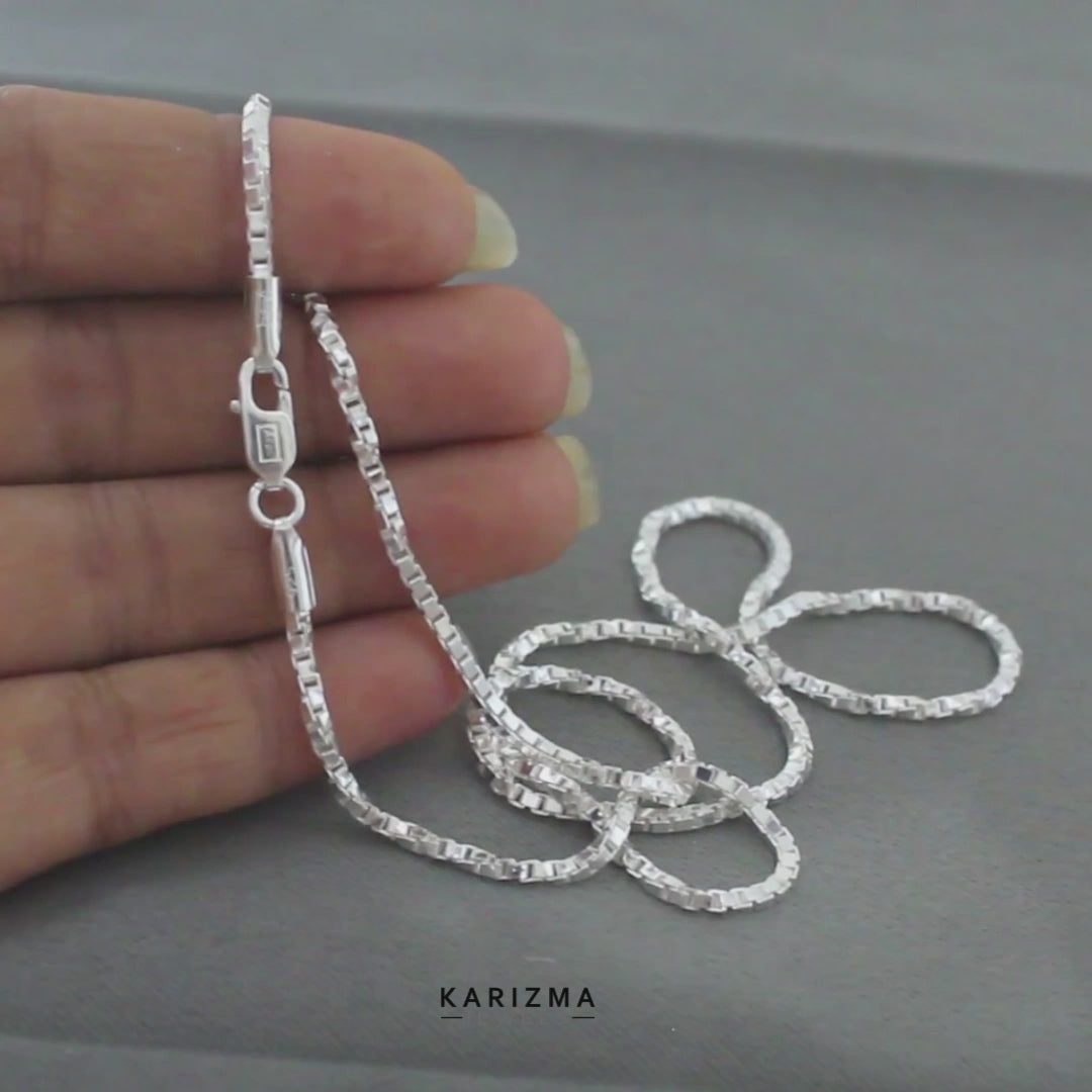 925 Sterling Silver Indian style unique trendy Unisex box link Neck Chain 20"