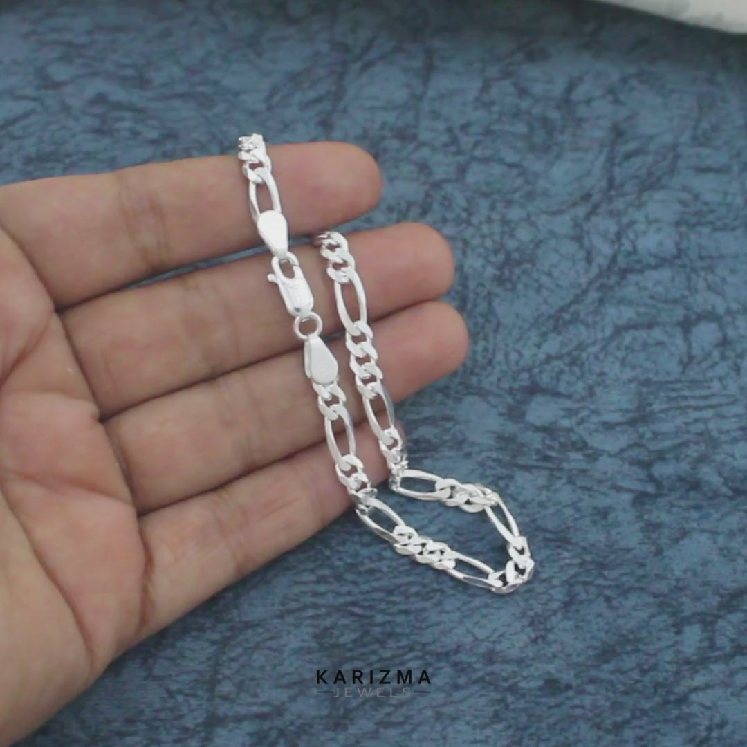 925 Sterling Silver Figaro Link Men's Chain Bracelet 8.5"