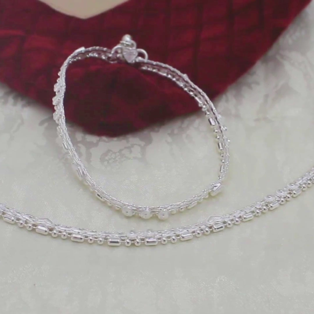 Traditional Real Silver Women Anklet Pair 10.3"