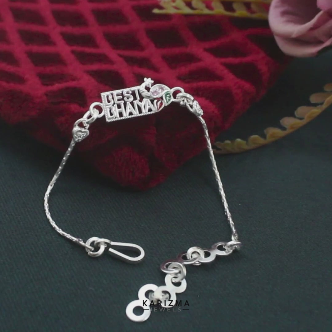 Real Silver Bracelet CZ unique Best Bhaiya Peacock Rakhi 6.2"