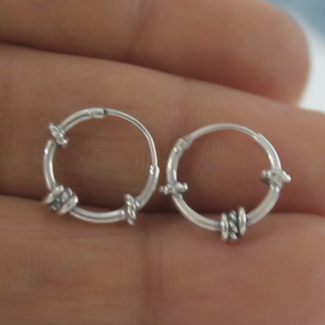 Trendy 925 Real Sterling Silver Oxidized rope design bali hoop earrings for women - Pair