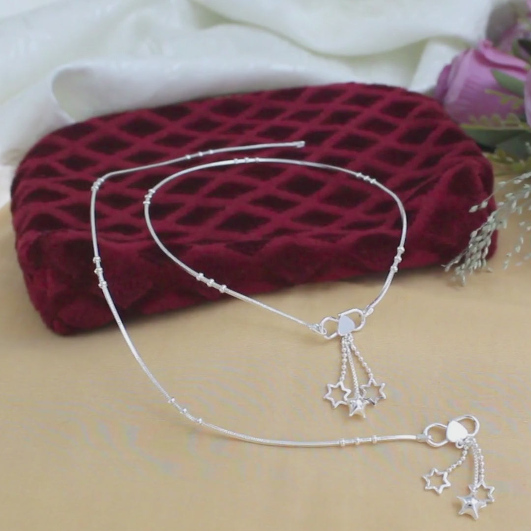 925 Sterling Silver girlish ball beaded Chain Anklet Pair 10.3"