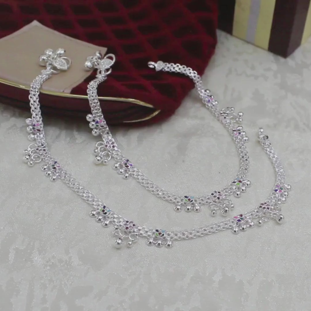 Ethnic Real Silver Pink CZ Women Party Wear Anklet - 10.5 in