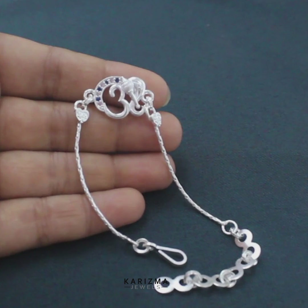 Real Silver Bracelet CZ  amazing trendy Om Rakhi 6"