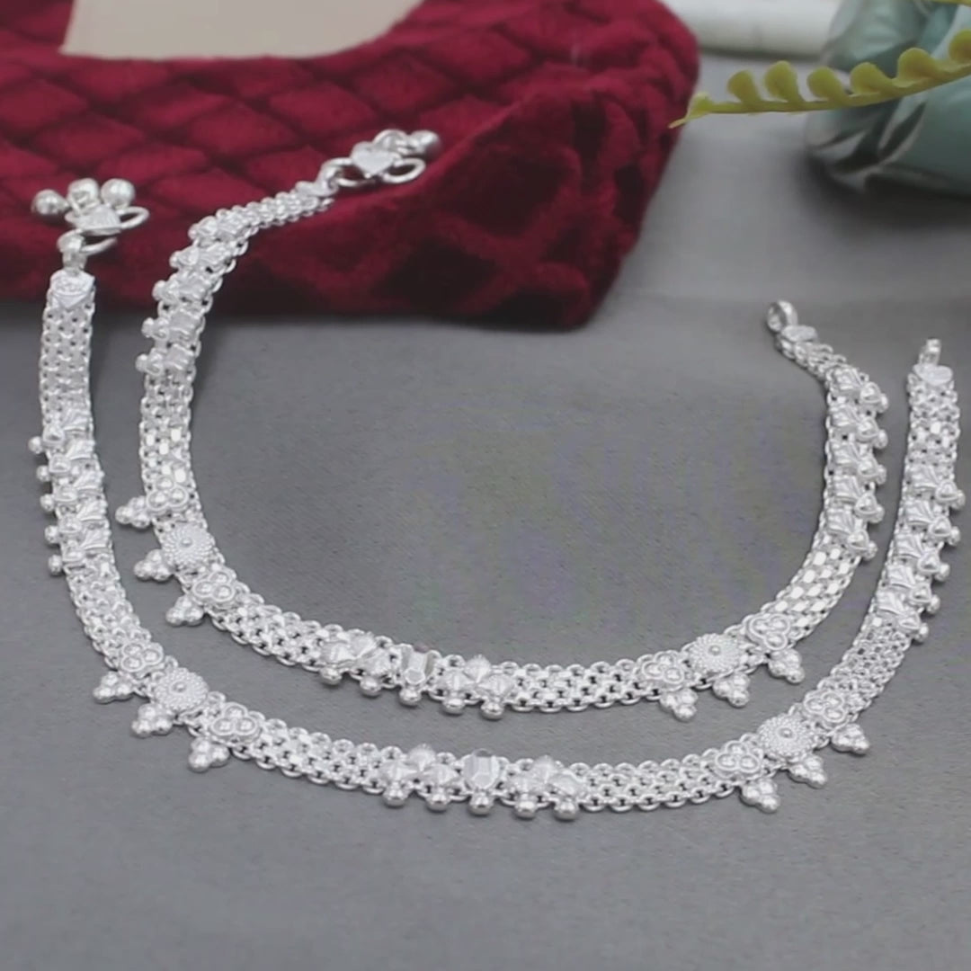 Real Sterling Silver Indian women daily wear Anklets Ankle Pair 10"