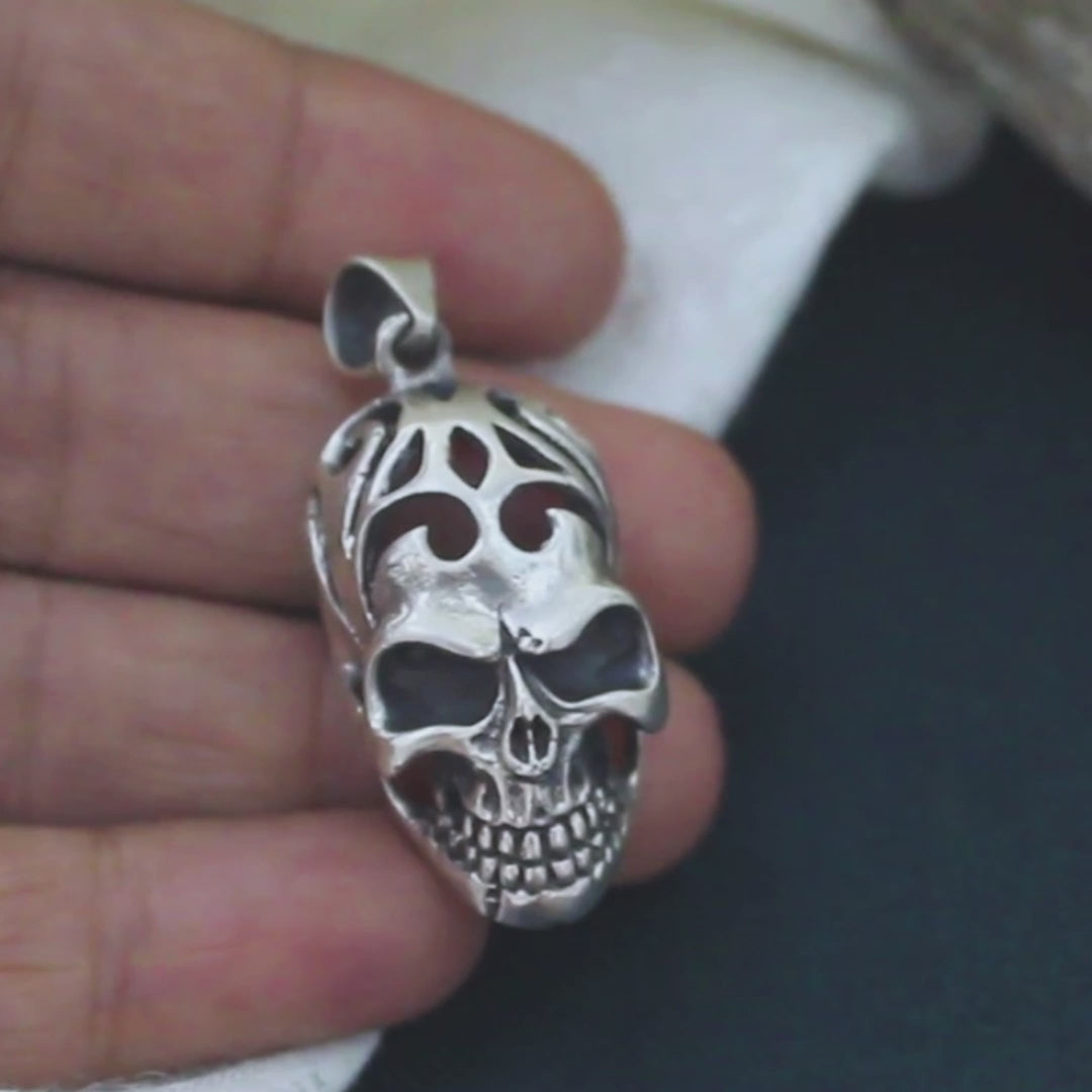 925 Real Silver Men's Silver Oxidized Skull Pendant