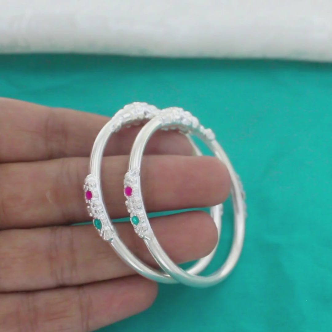 Baby Girls & Boys Real Silver Elephant Face Bangles Set