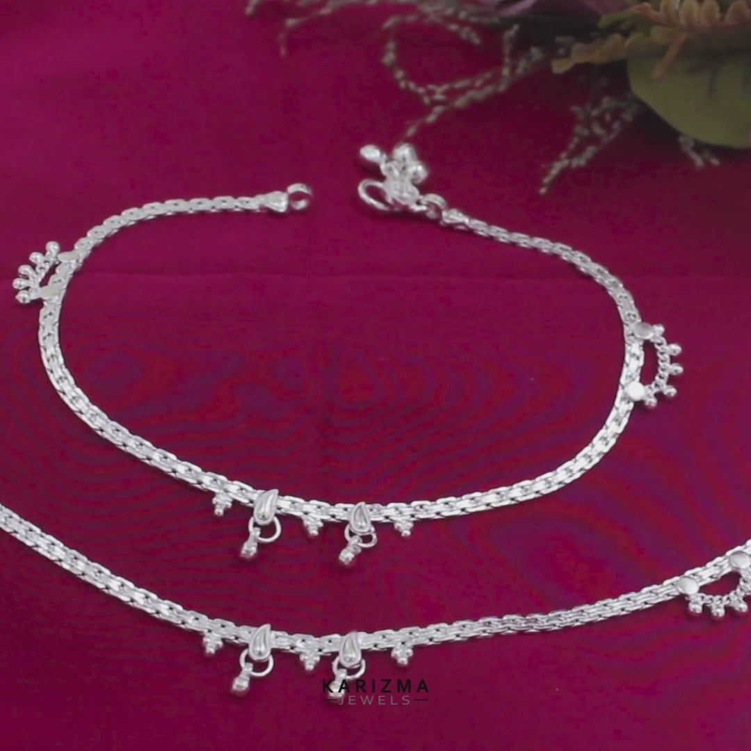 Indian Real Silver Party Wear Anklet for Women - 10.3 in