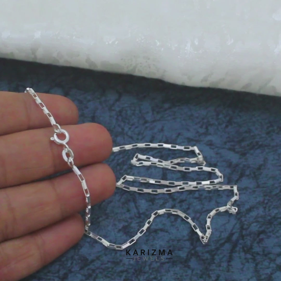Real 925 Sterling Silver Long Box Neck Chain 18"