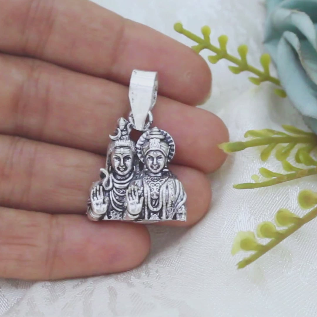 925 Real Sterling Silver Oxidized Hindu Spiritual Mahadev Parvati pendant
