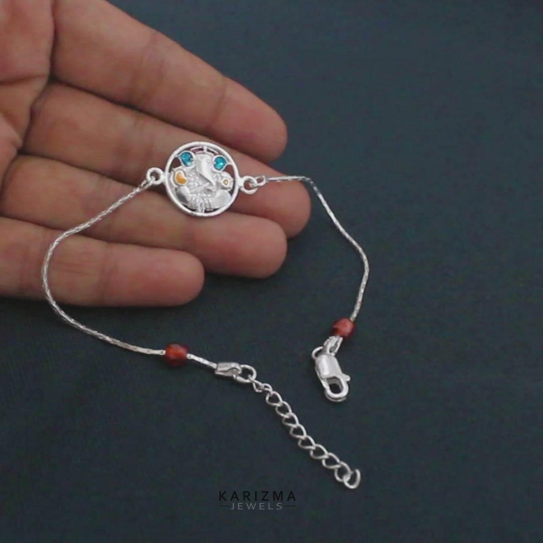 Indian style Real Silver Bracelet gifting Ganesha Rakhi  8"