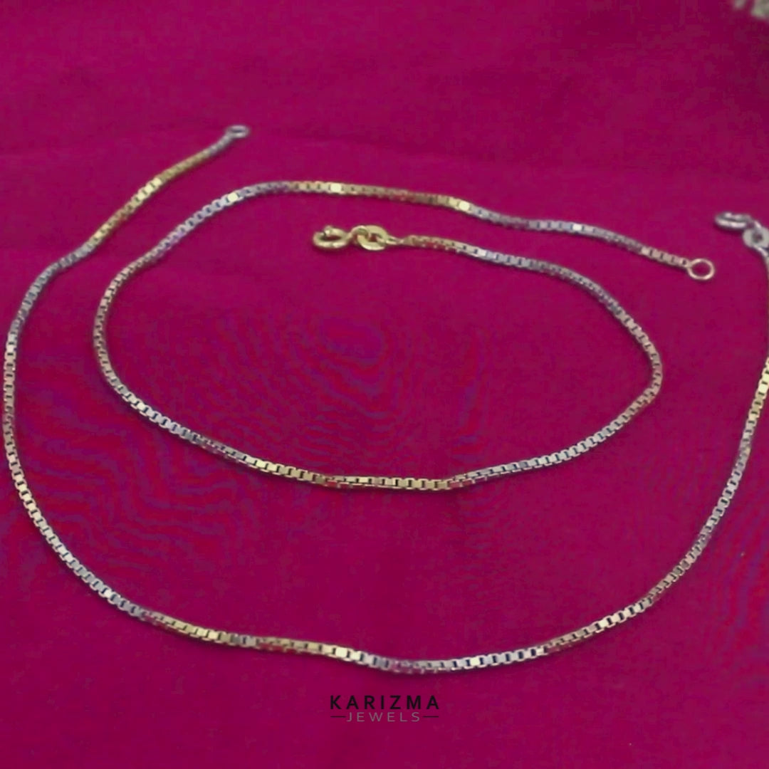 Three tone Girlish 925 Sterling Silver box Chain Anklet Pair 10.3"