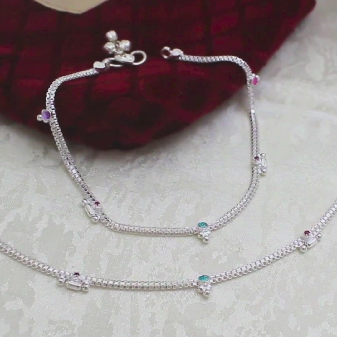 Real Silver Pink CZ Drop Beads Anklet for Women