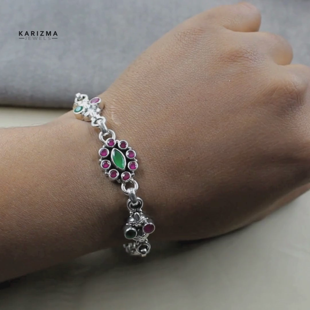 Real Sterling Silver Cut Stone Oxidized Bracelet Gift For Girls Women