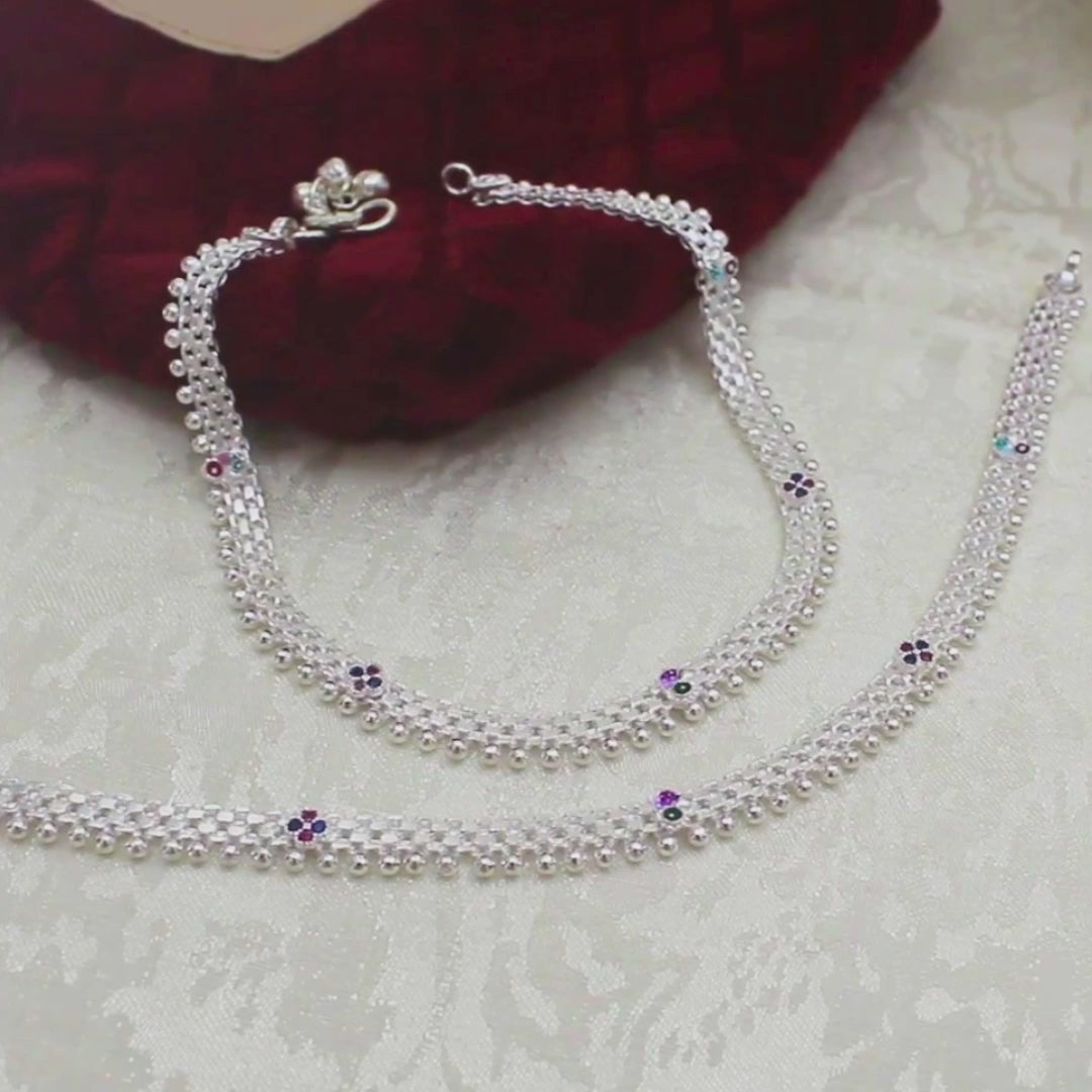 Real Silver Multi CZ Flexible Mesh Chain Anklet for Women 10.3in