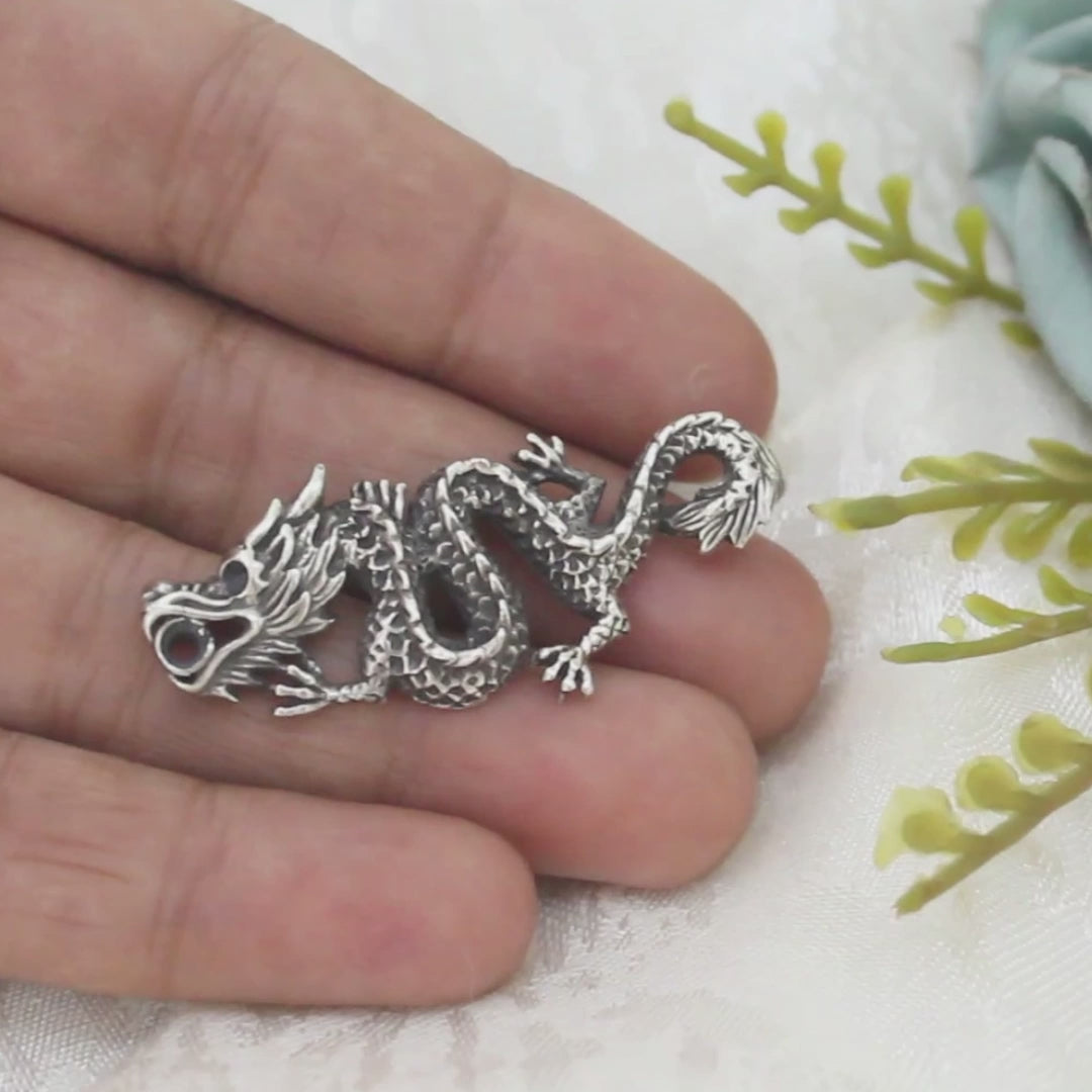 Real Silver Oxidized  dragon charms Excellent Pendant