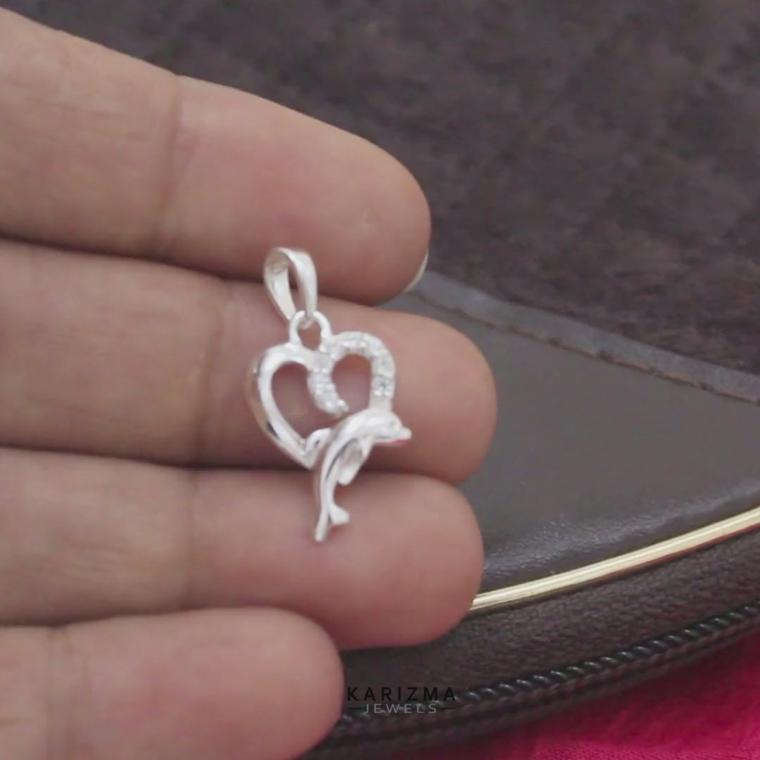 Beautiful Dolphin Heart 925 Sterling Silver Pendant