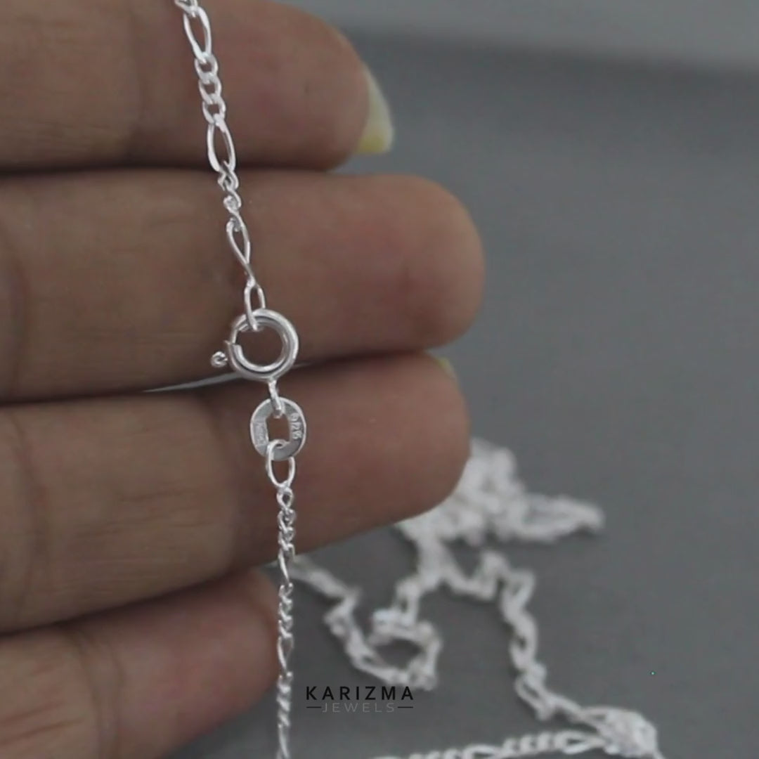 925 Sterling Silver women light weight figaro Neck chain 18"