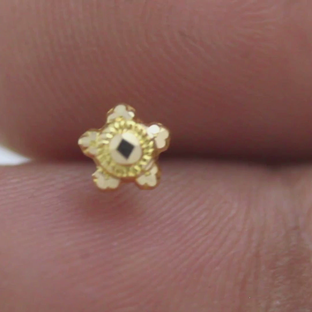 18K Real Gold Tortoise Push Pin Nose Stud