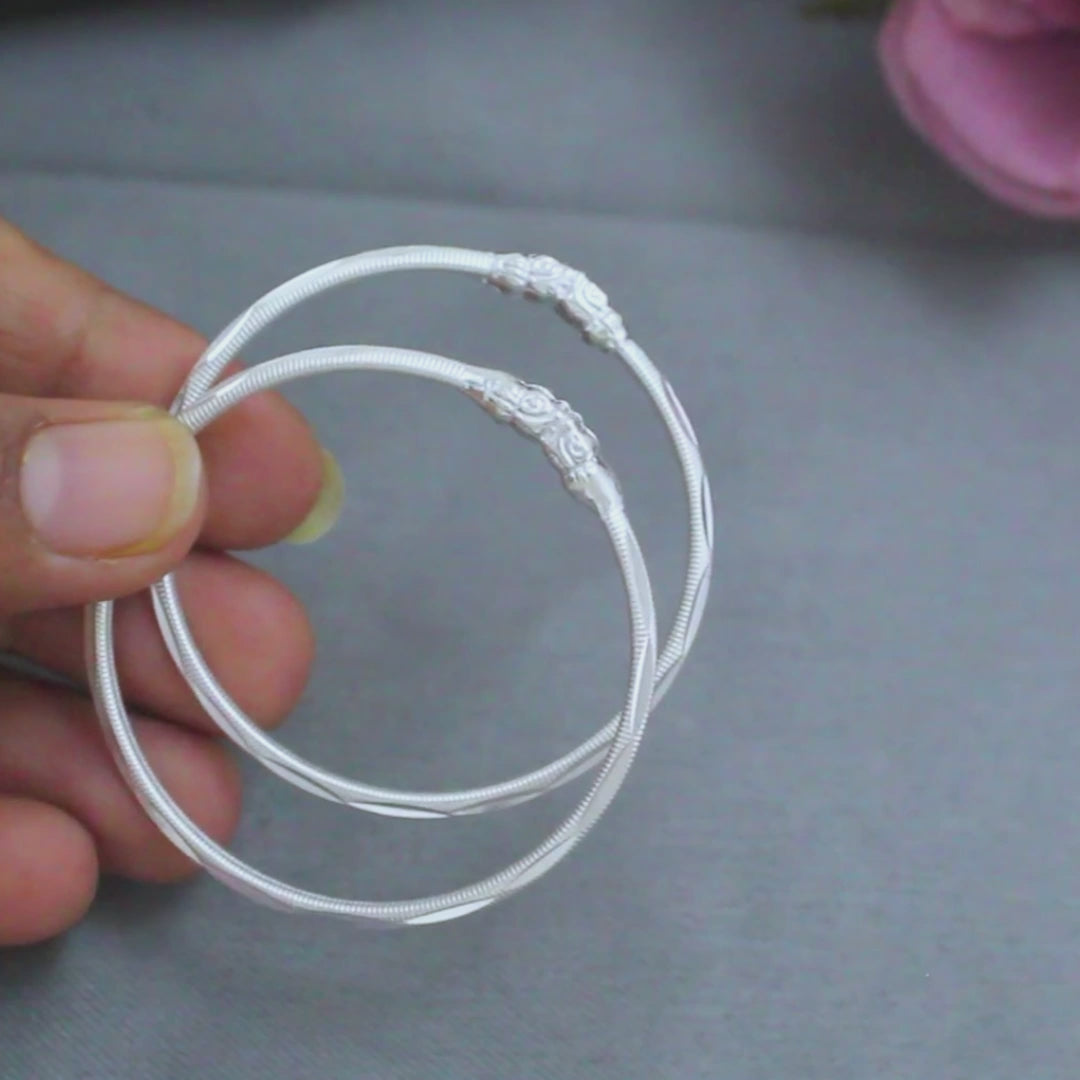 Premium Silver Elephant Face Bangles Bracelet Pair for Kids