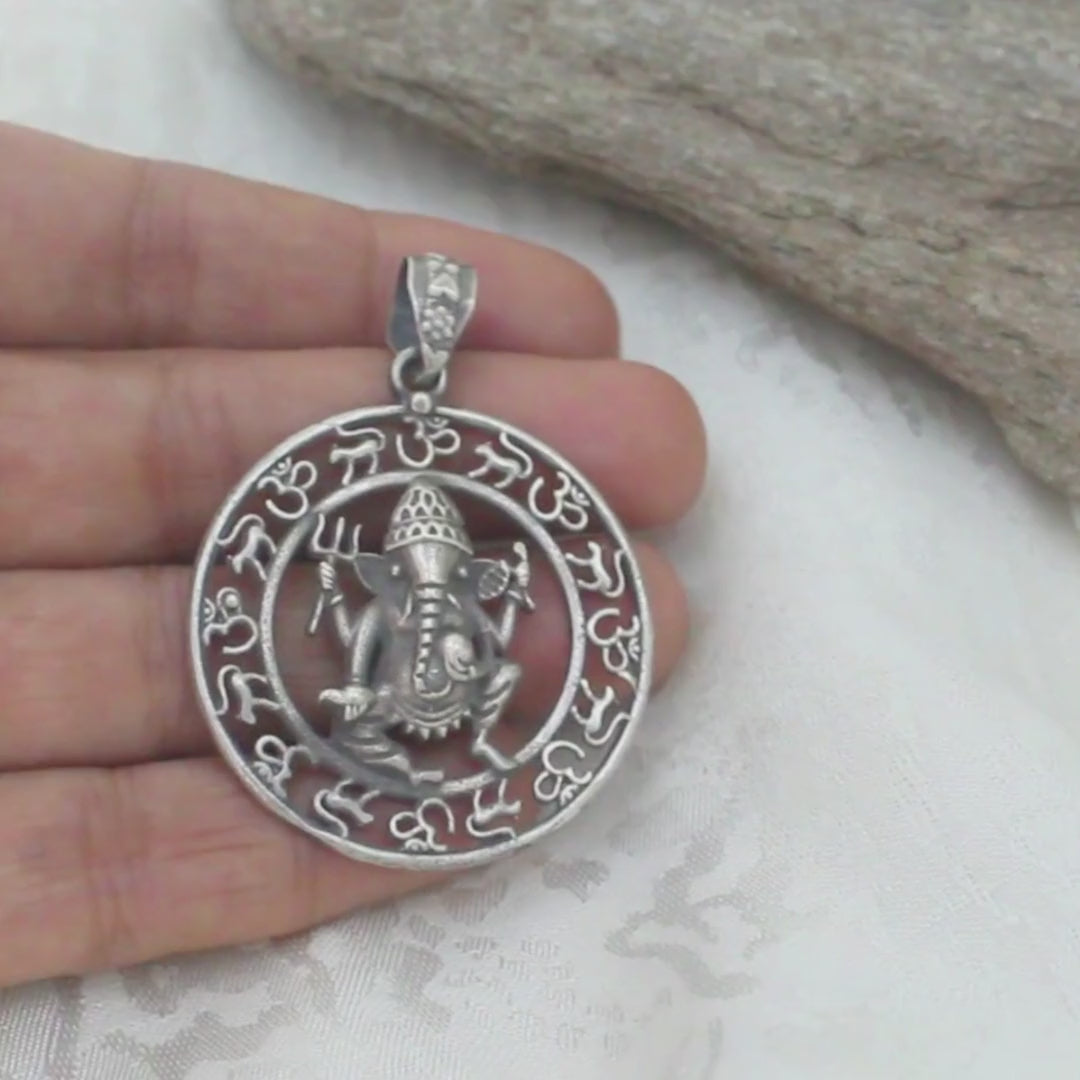 Ganesh Om Symbol 925 Real Silver Sacred Geometry Unisex Pendant