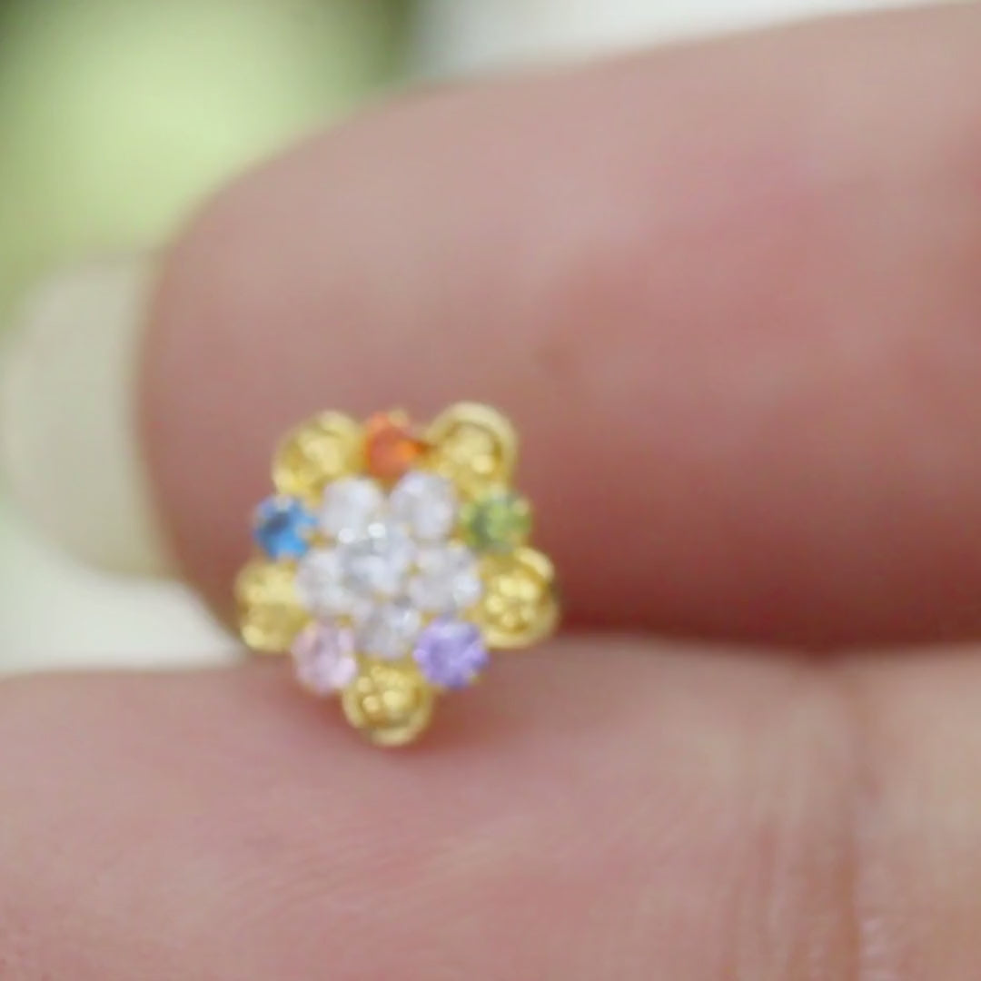 18K Real Gold Indian Women Multicolour CZ Excellent gifting Nose stud nose ring Push Pin
